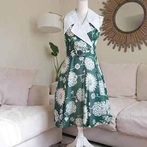 Vintage Jan Sue Of California Green Floral 1950s Collared Dress